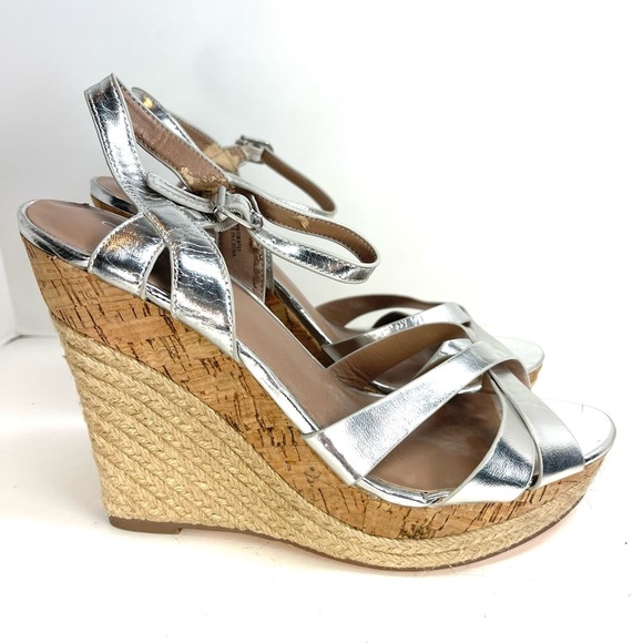 Charles David Metallic Silver Strappy Wedge Sandals Size 10M - Picture 2 of 10